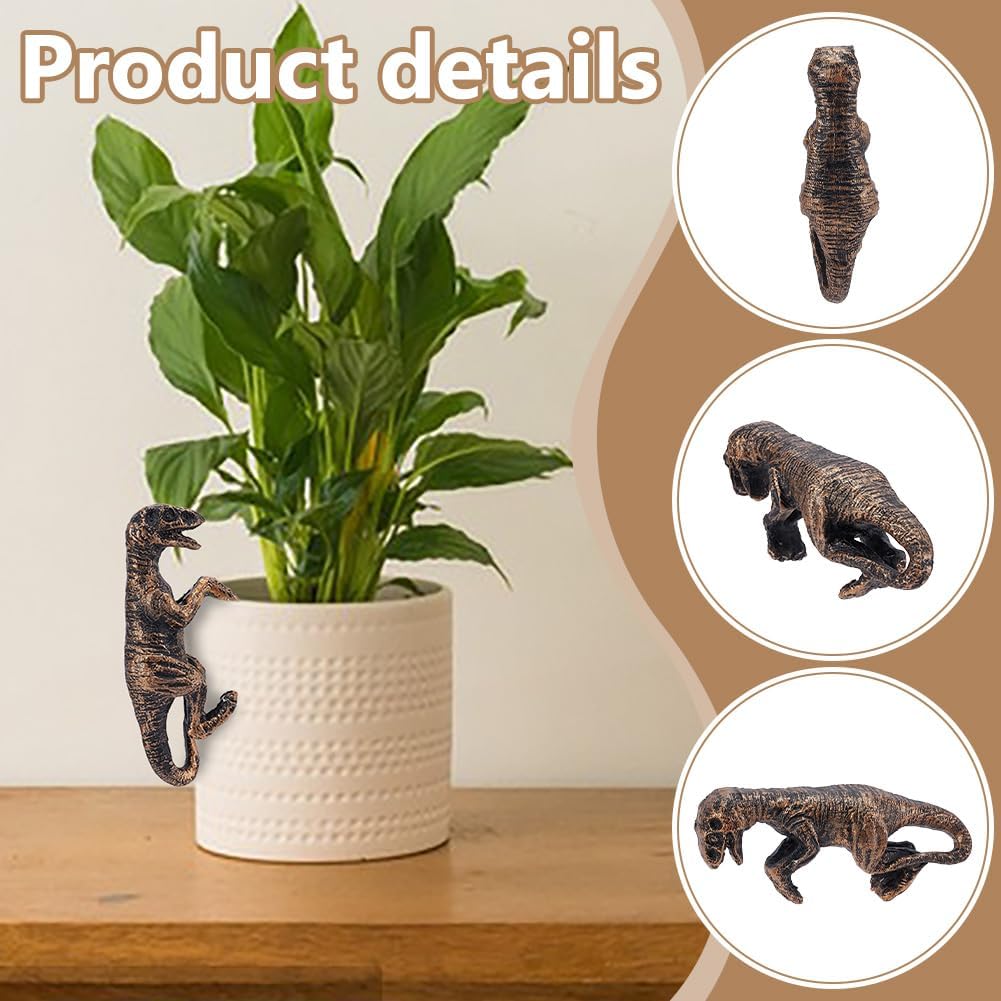 WEBEEDY 2pcs Dinosaur Garden Statues Decor 11CM/4.3Inch Resin Dinosaur Statue Flower Pot Huggers for Flower Pots Outdoor Garden Yard Fence Balcony Home Plant Decoration Gifts image 3