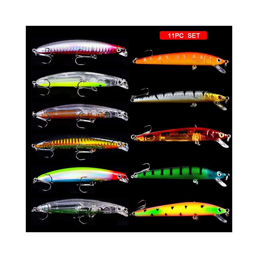 Somnrchun 11PC Set Fishing Lures, Swim Baits Lures for Bass, Upgrade Swimbaits with Treble Hook, 3D Eyes Slow Sinking Hard Fishing Lure Fishing Tackle Kits Lifelike Fishing Baits