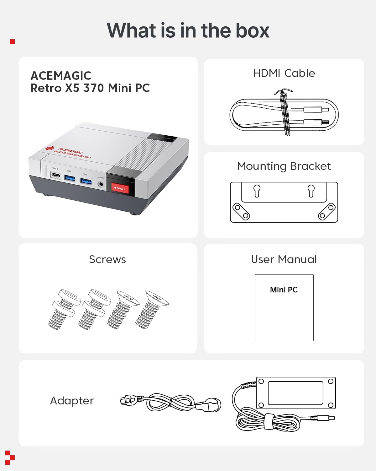 ACEMAGIC Retro X5 Mini PC Gaming, AMD Ryzen AI 9 HX 370 (65W TDP), 32 GB DDR5, 1 TB NVMe PCIe 4.0 SSD, Gráficos AMD Radeon 890M, 4 Pantallas, USB4, WiFi 7 BT 5.4, Doble 2.5G LAN Ordenador de Sobremesa 14