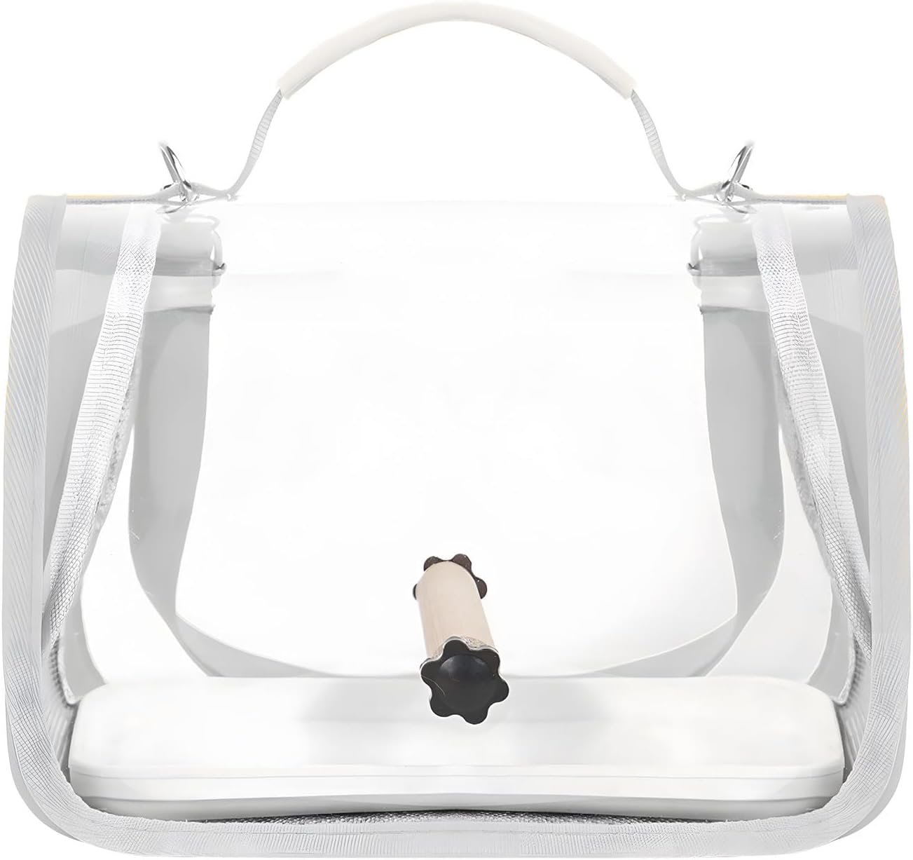 Portable Bird Travel Carrier Breathable Mesh Backpack with Perch Tray Clear View Lightweight Foldable Carrier for Small Parrots Parakeets Lovebirds (Grey)