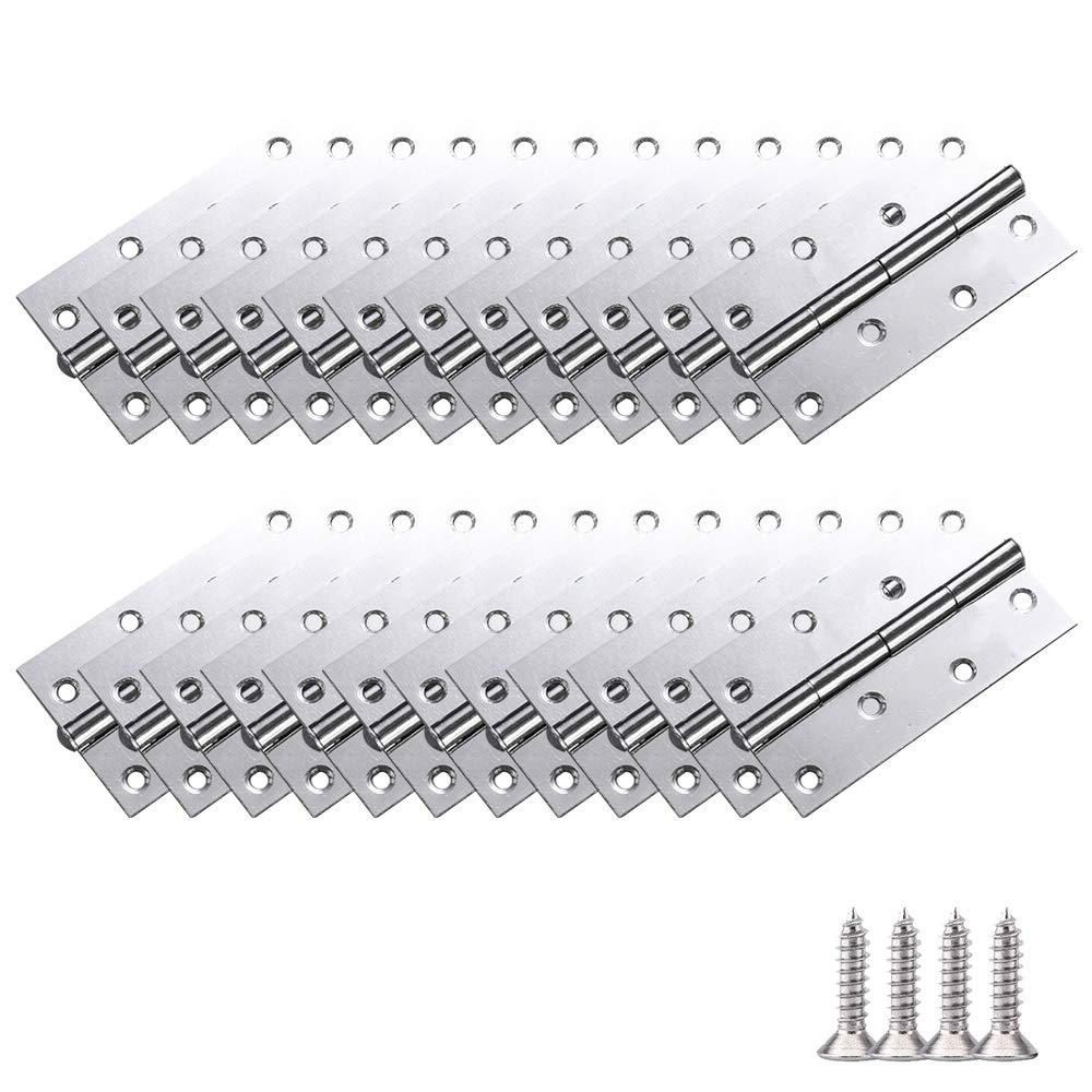Acciaio Inox Cerniere - Cerniera per Mobili Cerniere Pieghevoli Cerniera per Porte Cerniera Armadio Cerniera Finestra, Argento, 4 pollici(88 * 60 * 1.2mm) - 24pcs