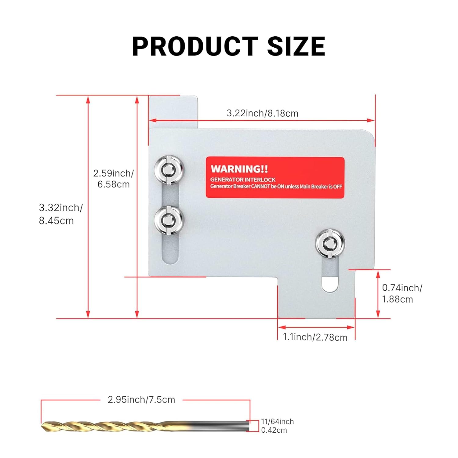 Generator Interlock Kit for Eaton Cutler Hammer CH TAN Breaker 150 or 200 Amp Panel, Interlock Kit, 1 1/2 inch Spacing Between Main and Branch Circuit Breakers