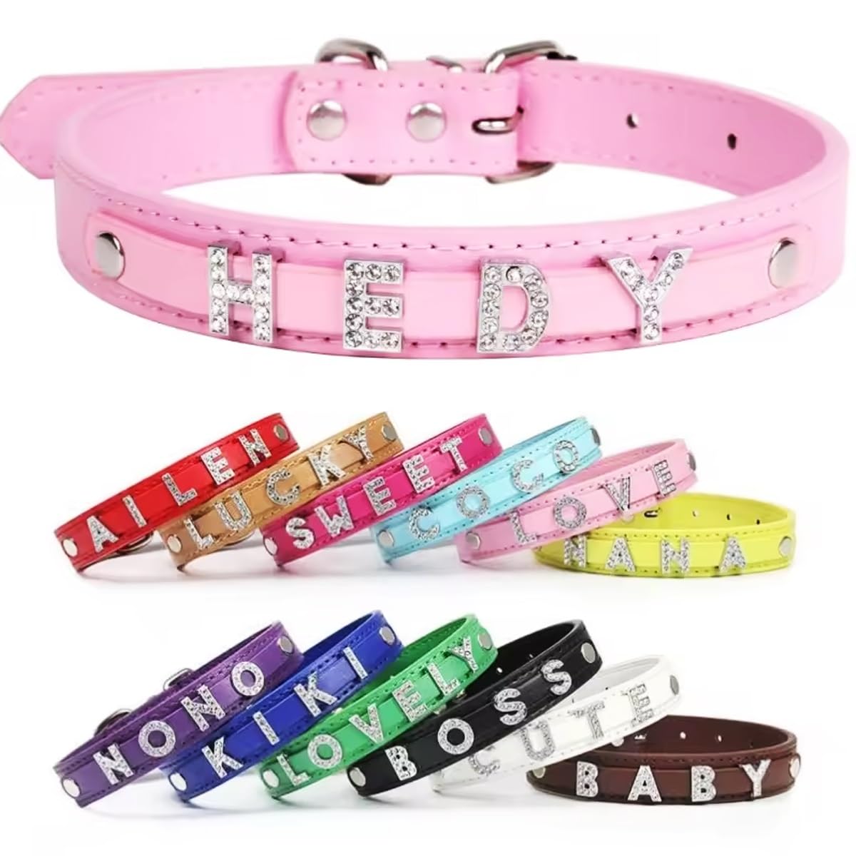 Collar De Perro con Diamantes De Imitación De Cristal Personalizado, Collar De Cuero Personalizado con Letras De Nombre Brillantes, Adecuado For Perros Pequeños Y Medianos Grandes con Varios