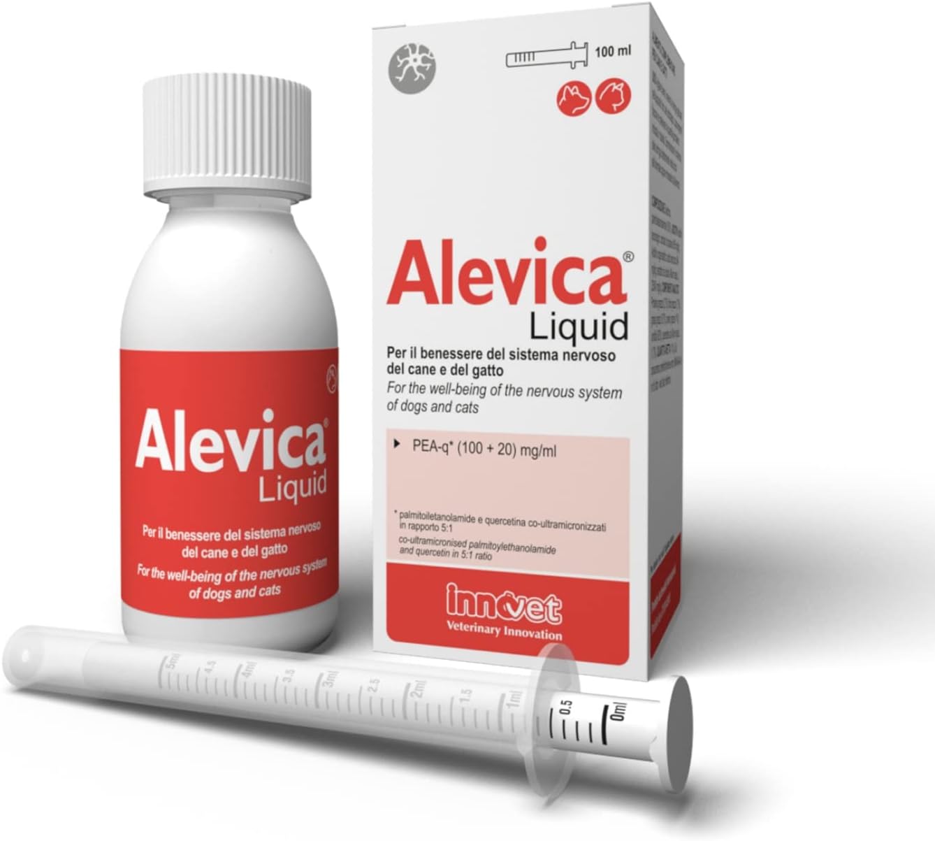 Alevica PEA-q Supplementary Food for the Wellbeing of the Nervous System for Dogs and Cats, Maintains the Physiological Balance of the Nervous System – 100 ml Bottle
