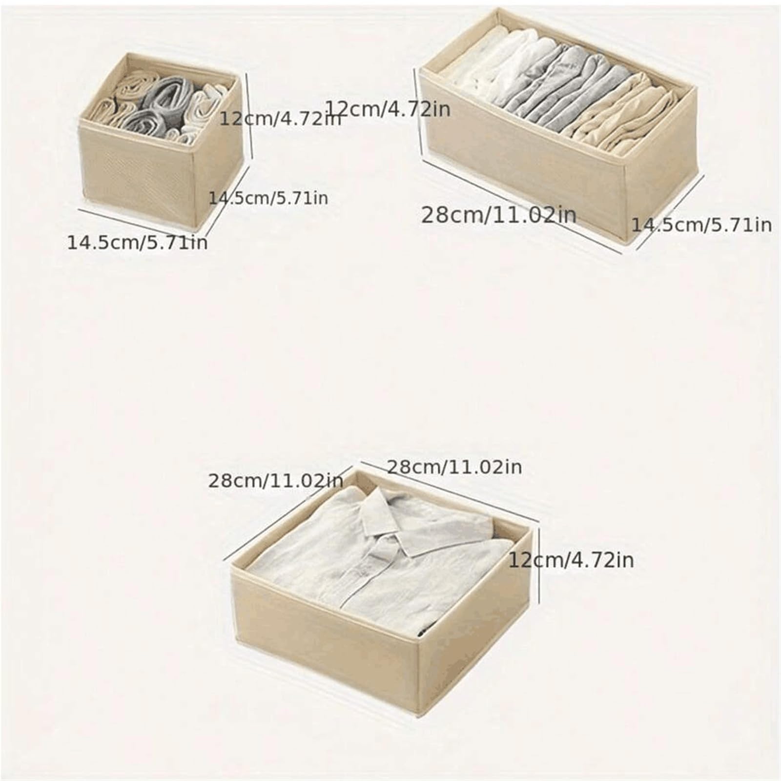 Organizador Calcetines Juego de organizador de ropa interior plegable de 6/12 piezas • Cajas de almacenamiento duras(12 pcs beige)