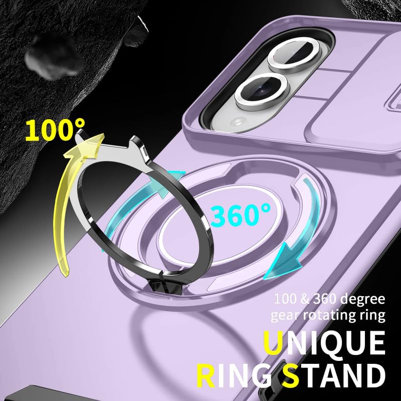 Image of LuxuryKase Shockproof Rugged Case for Samsung Galaxy S25 Edge | Slide Camera Cover | 360 Rotating Ring Kickstand | Military-Grade Protection - Lavender Purple