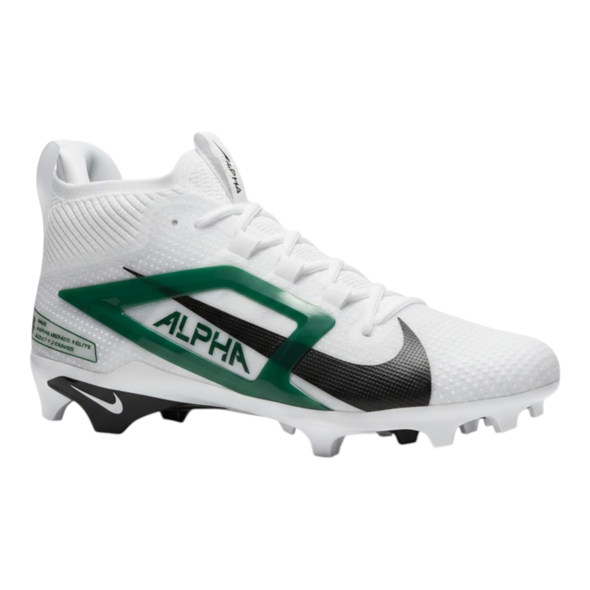 Nike Alpha Menace 4 Elite Football Cleats (White/Green/Black, US Footwear Size System, Adult, Men, Numeric, Medium, 13)