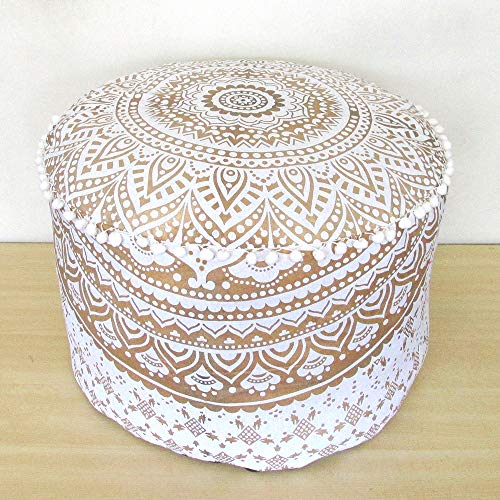 CRAFT KALA Cojín grande de mandala hippie para meditación, puf redondo, pufs bohemios, funda de cojín para chimenea al aire libre, yoga, decoración de sala de estar, 20 x 20 x 14 pulgadas, color