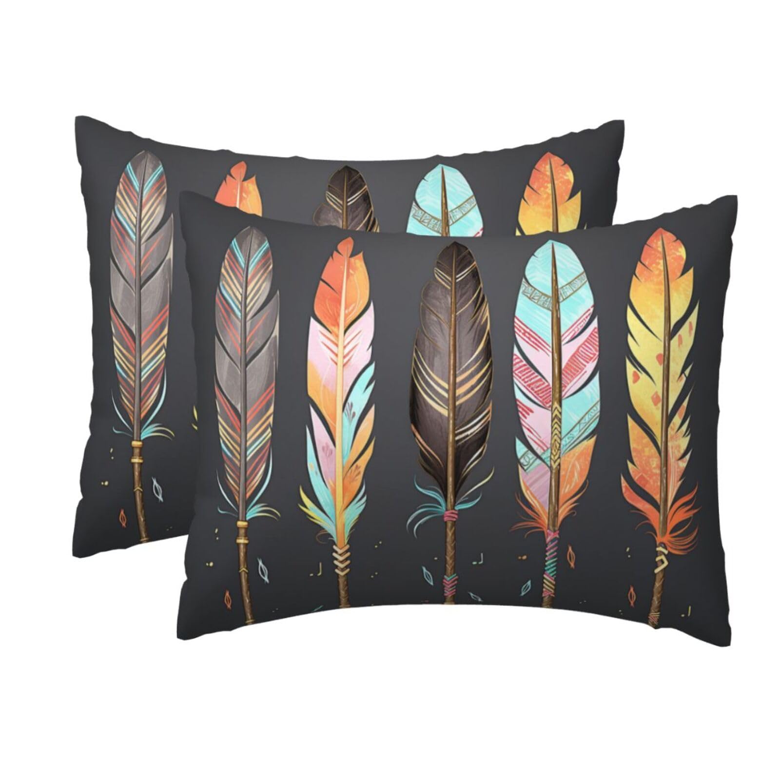 2 Pack Standard Size Pillow Cases for Hair and Skin Soft Breathable Pillow Case Covers with Hidden Zipper Feather Arrows Pillowcase 20x26 Inches Pillow Cover for Sleeping Gift