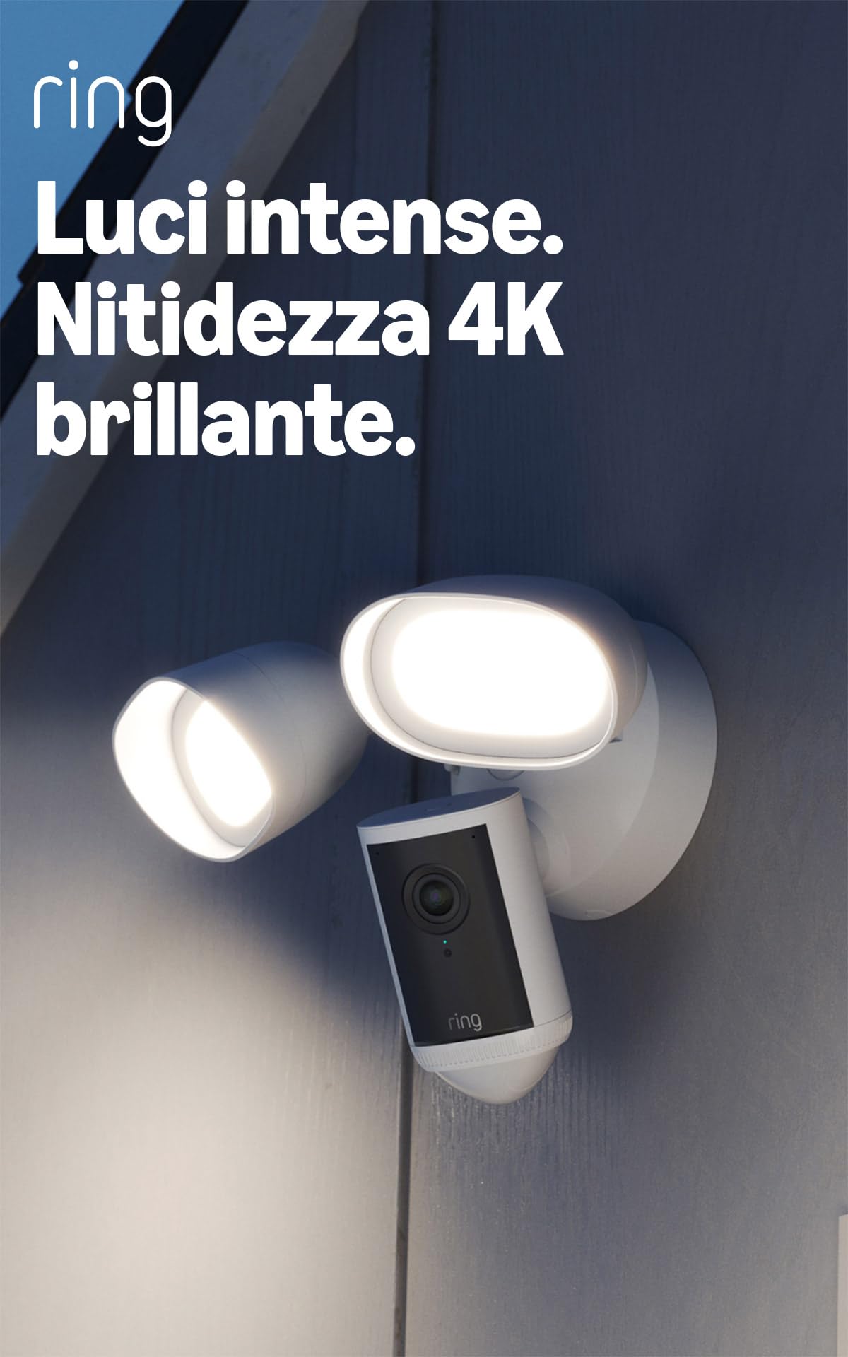 Ring videocamera Pro con proiettori (Floodlight Cam Pro, ultimo modello) | Videocamera di sicurezza esterna | Retinal 4K, Zoom 10x, 2000 lumen | Prova gratuita di 30 giorni piano d'abbonamento Ring