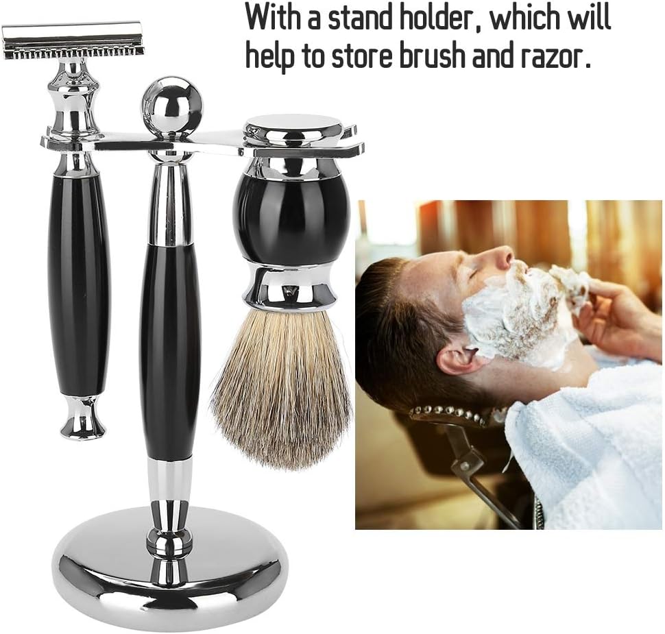 Men‘s Beard Shaving Set – Safety Razor, Shaving Brush & Stand Holder, Complete Wet Shave Kit for Home Barber Salon, Classic Traditional Grooming Tool