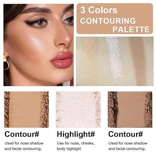 Miniatura 2 de 3 IN 1 Brown Nude Face Highlight Bronzer Powder Palette for Face Cheeks Contour Brightening, Buildable Matte Coverage Natural Makeup,Ultra Sculpt