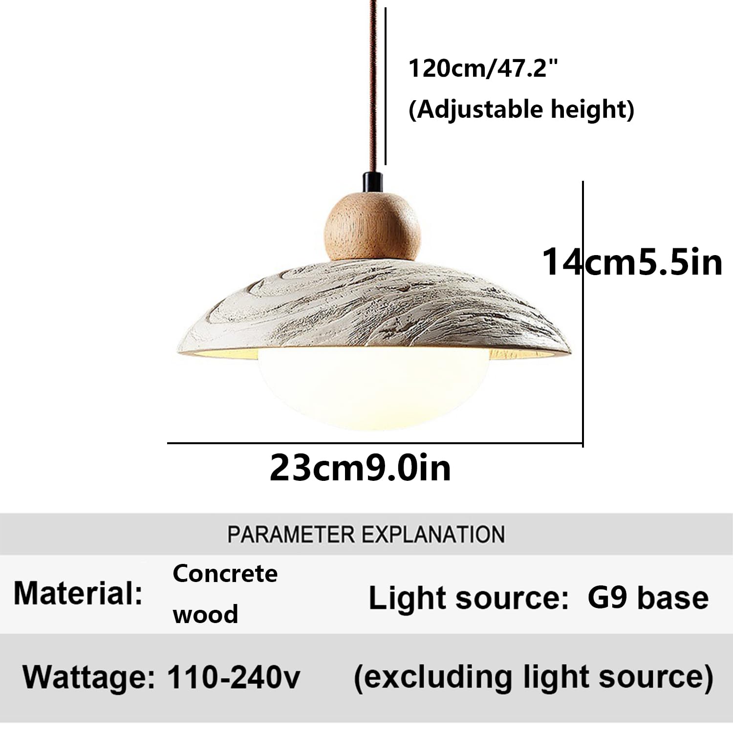 Lampada a sospensione in cemento artistico a in legno