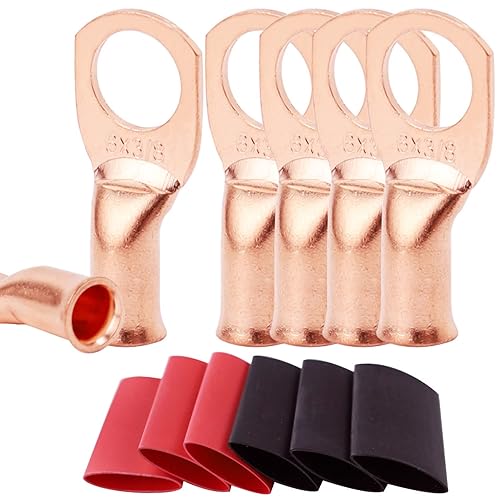 Miniatura 35 de TKDMR 6 terminales de batería de 4 AWG-3/8, terminales de alambre resistentes, terminales de anillo, extremos de cable de batería, terminales