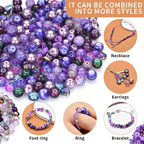 Image of Assorted Beads Bracelet Making Supplies, Lavender Violet Beads-900pcs: Glass Round, Star, Heart, Rondelle, Bicone, Seed for Jewelry Making
