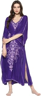 CRAFTBAZAR Women's Boho Embroidered Purple Kaftan (Size-XL) Price In India