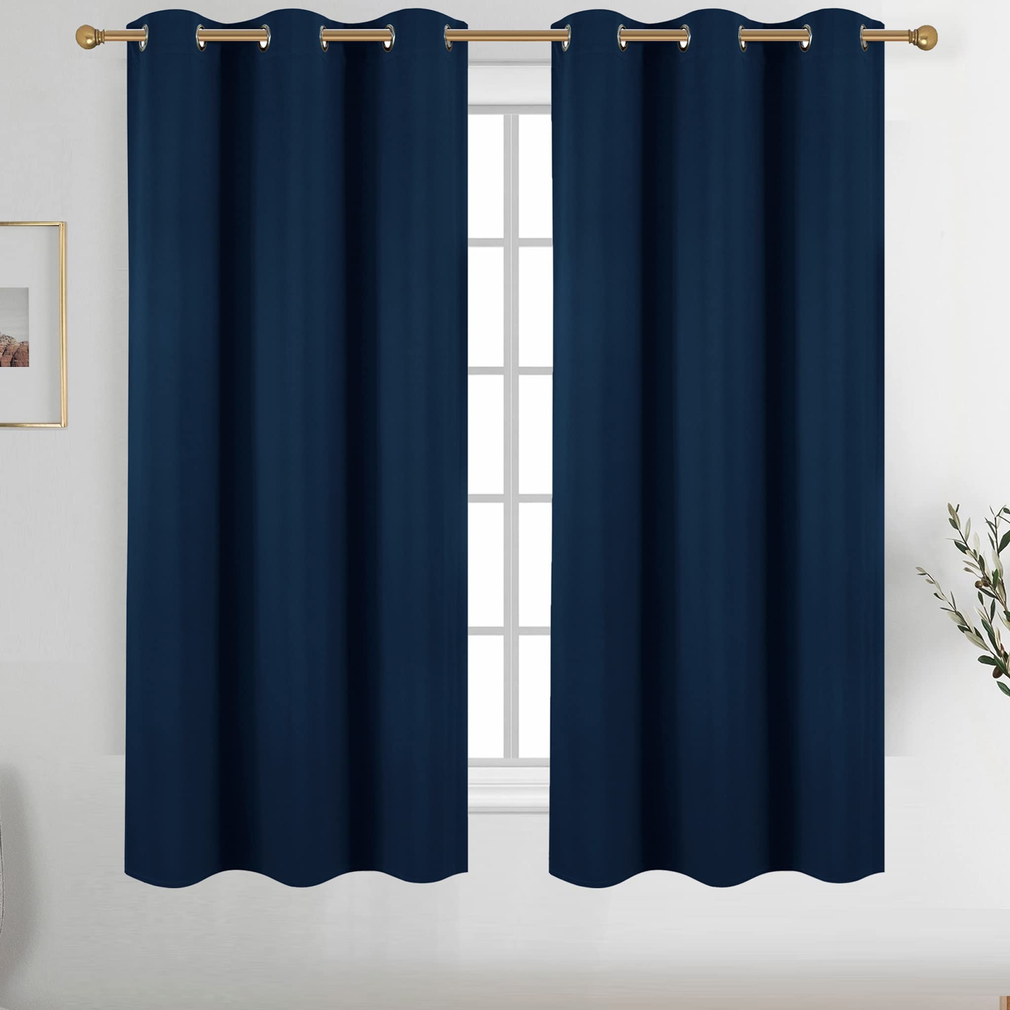 Diraysid Navy Blue Grommet Blackout Curtains for Bedroom Thermal Insulated Room Darkening Curtains Drapes, 38 x 63, 2 Panels
