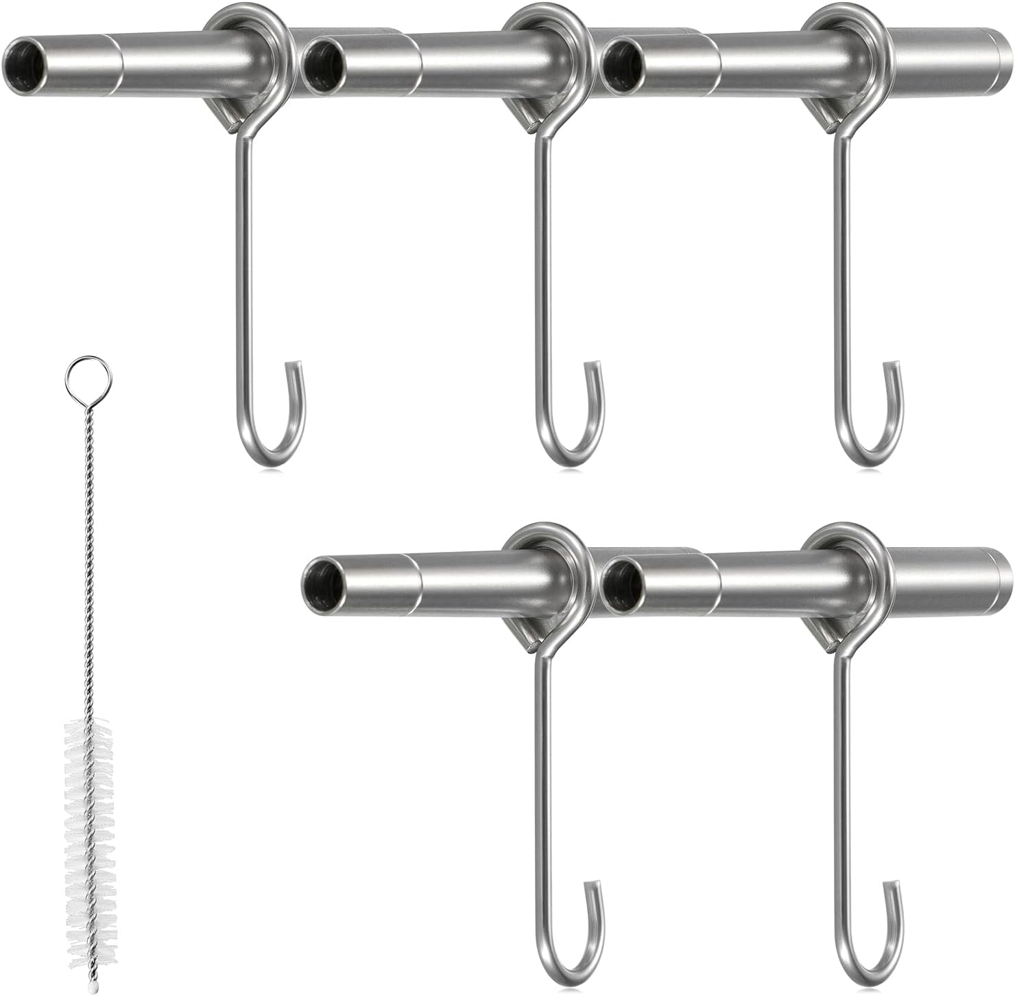 OwnMy 6PCS Maple Syrup Tapping Kit, 5 Stainless Steel Maple Syrup Taps with Hooks and 1 Spile Cleaning Brush, Metal Spiles for Tapping Trees, Maple Syrup Tapping Supplies Kit