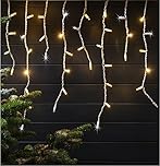 Christmas Snowing Effect Icicle Lights 200 LED Battery Operated Fairy Window Curtain Hanging String Indoor Outdoor 8 Modes Holiday Lighting Home Festive Xmas Decorations 3.9M (White & Warm White)