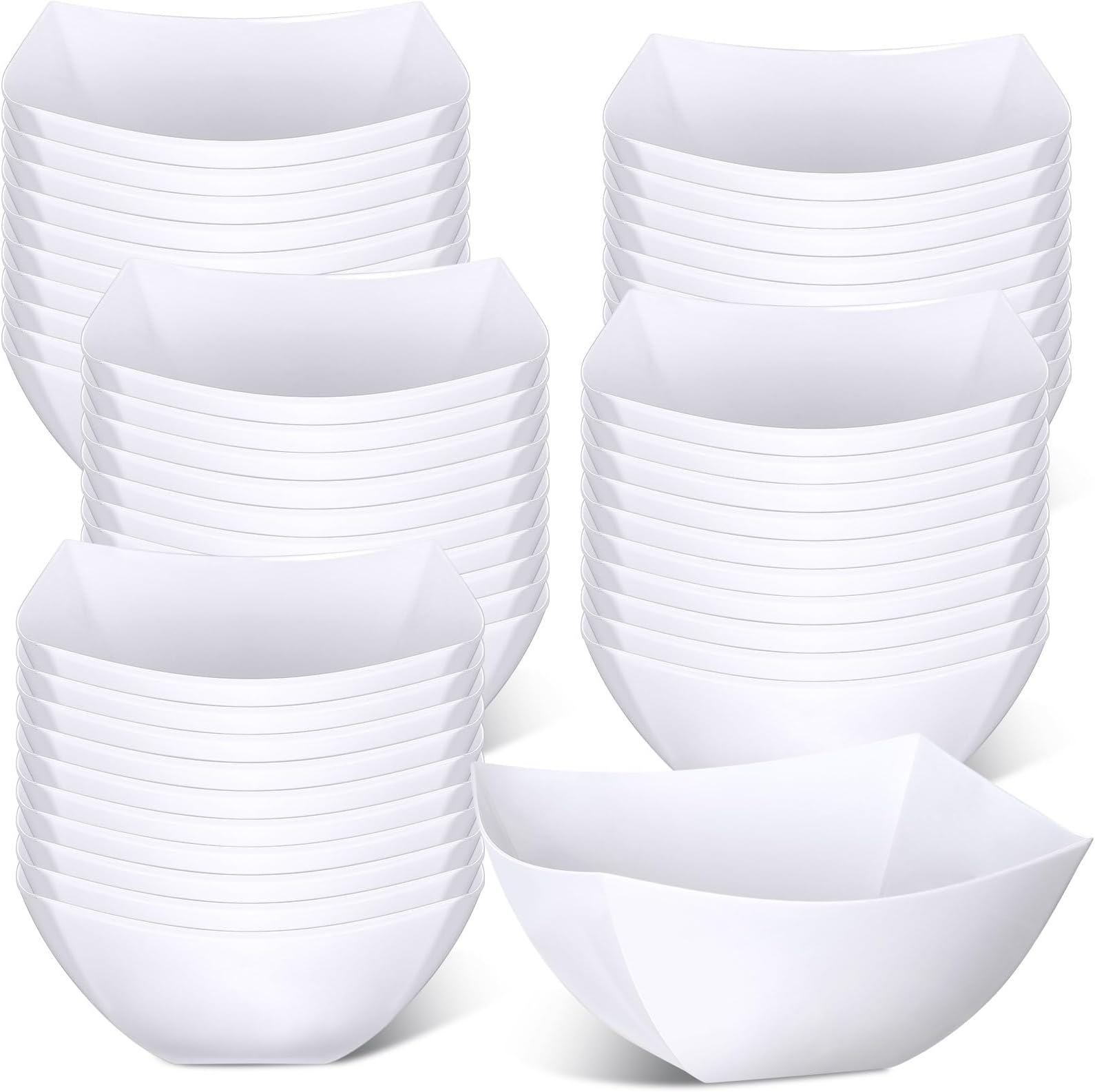 Tanlade 50 Pcs Square Plastic Serving Bowls Disposable Snack Salad Bowl Small Party Candy Bar Containers Taco Bar Serving Dishes for Buffet Chips Fruit(White,8 oz)