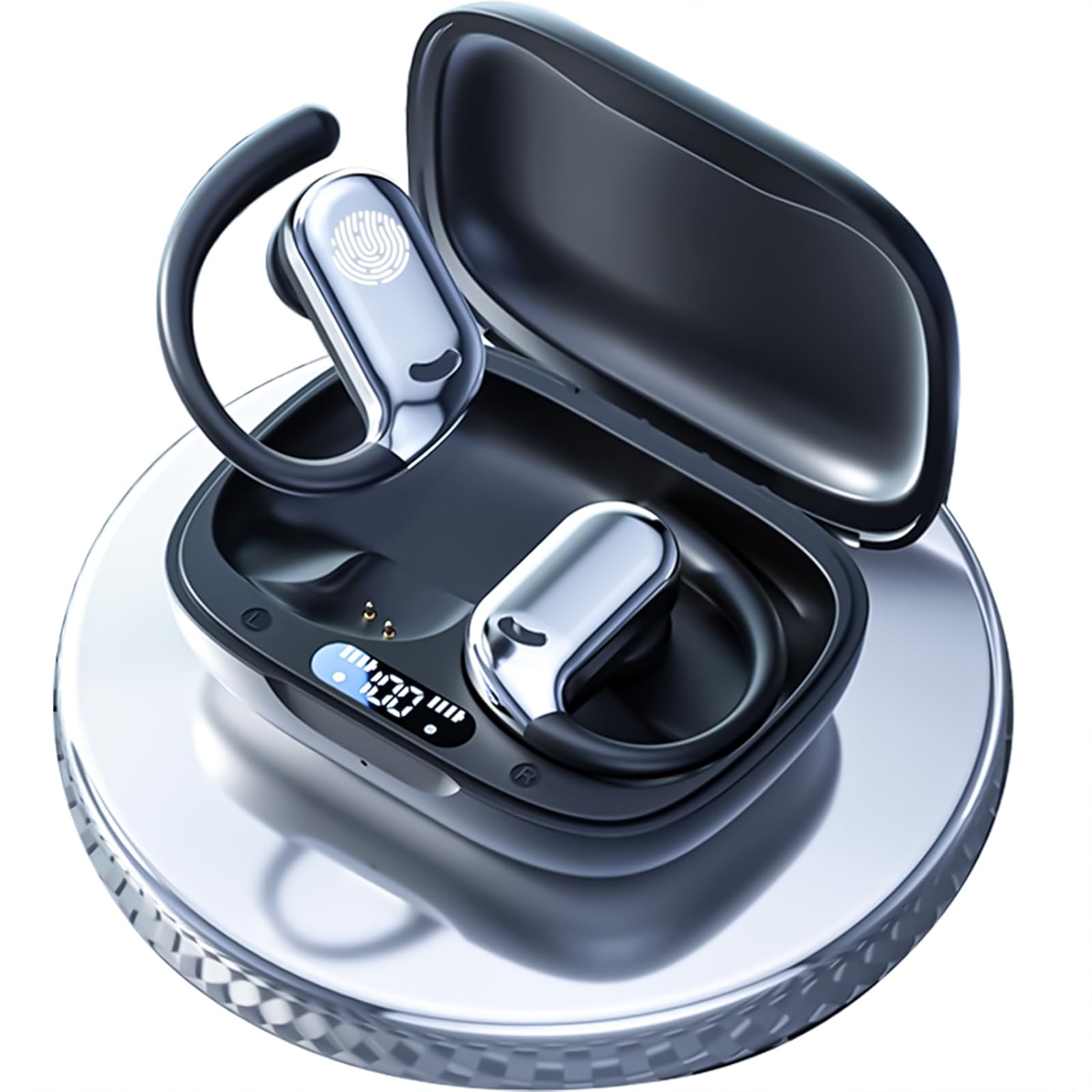 QiiSpark AI Translation Earbuds,Open Ear Buds Language Translator Earphones Real Time with APP, Translating Headphone Bluetooth Earbud with Charging Case,Audifonos Traductores Inglés Español,Black