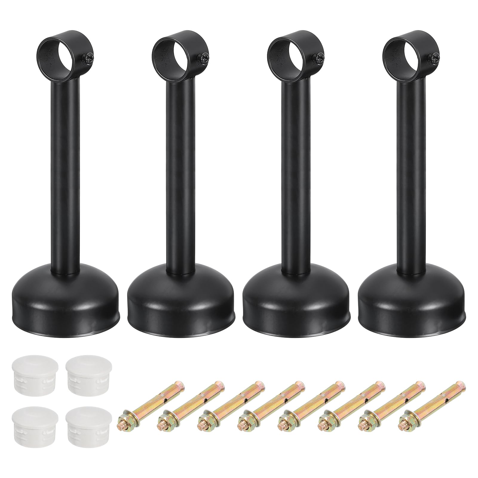 QUARKZMAN 4 Set Support Tringle Fixer Au Plafond, pour Tringle 25mm/0.98" Longueur 200mm/7.87" Crochets Acier Inoxydable pour Tringle Rideau pour Murs Placard Tringle Rideau, Noir