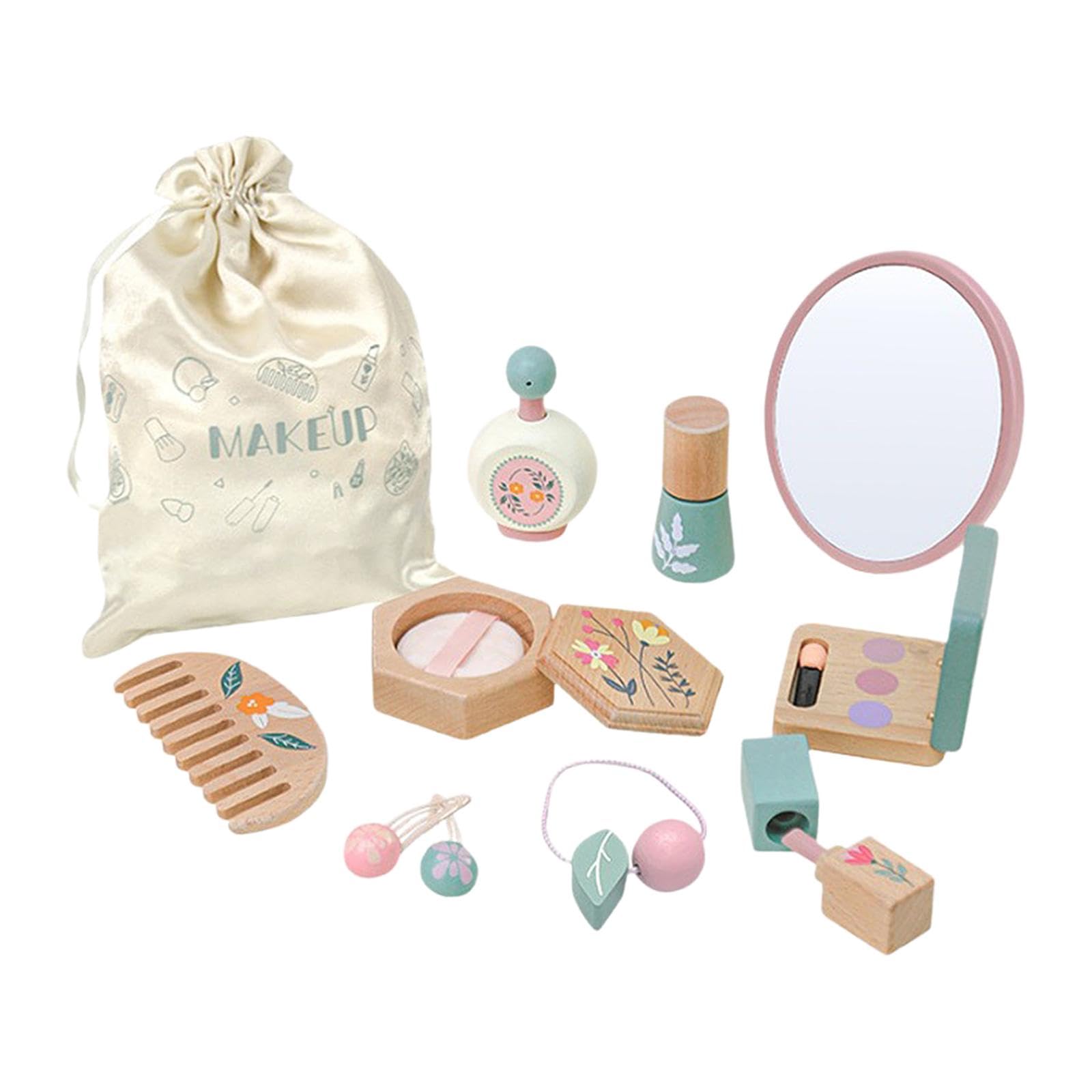 Qianly Set de Maquillaje Infantil Juguetes de Maquillaje Pretend Juguete de Maquillaje para Niñas Kit de Maquillaje de Madera con Bolso Juego de Belleza