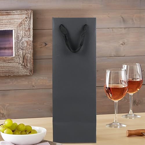 Miniatura 7 de Aimyoo Bolsas para botellas de vino negro de 6 x 5 x 15 pulgadas, paquete de 10 bolsas de regalo grandes de papel kraft con asas a granel