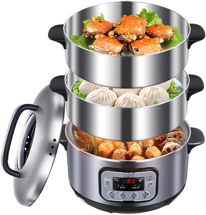 Electric Steamer 3-layer High Capacity Multi-function Stainless Steel Steam Cooker Food Pot