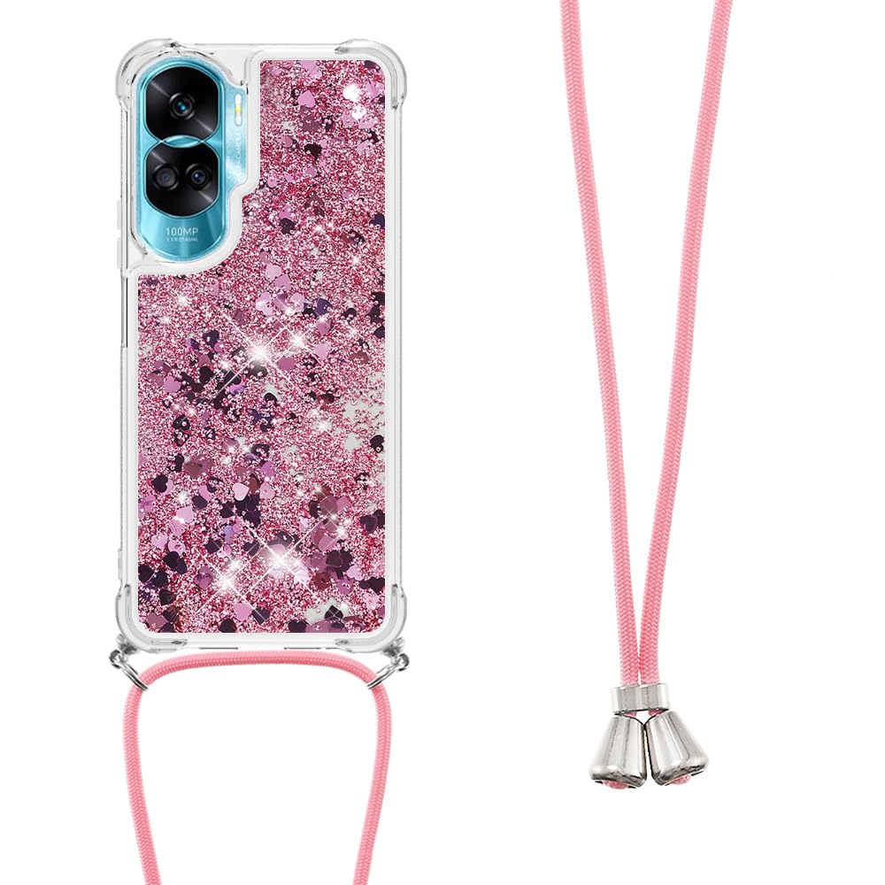 Coque Pour Honor 90 Avec Cordon - Étui Transparent Ultra-Mince Silicone Gel Souple Antichoc Avec Collier - Or Rose