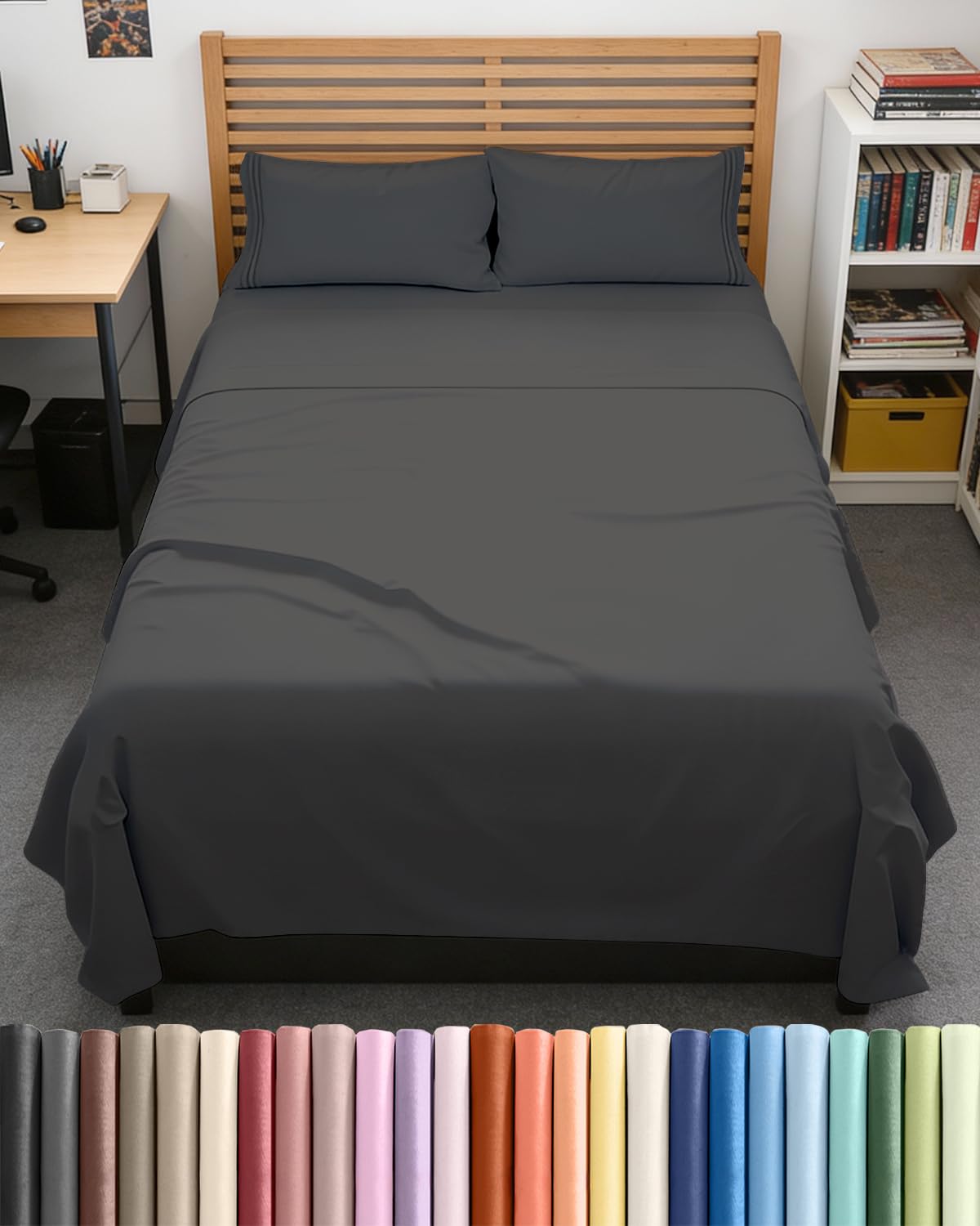 Full XL Bed Sheet Set - 4 Piece Extra Long Extended Full XL Sheets - Soft, Breathable & Cooling - Fits 8” to 16 Mattress w/ Deep Pockets - 54 x 80 - Easy-Fit, Wrinkle & Fade Resistant - Charcoal