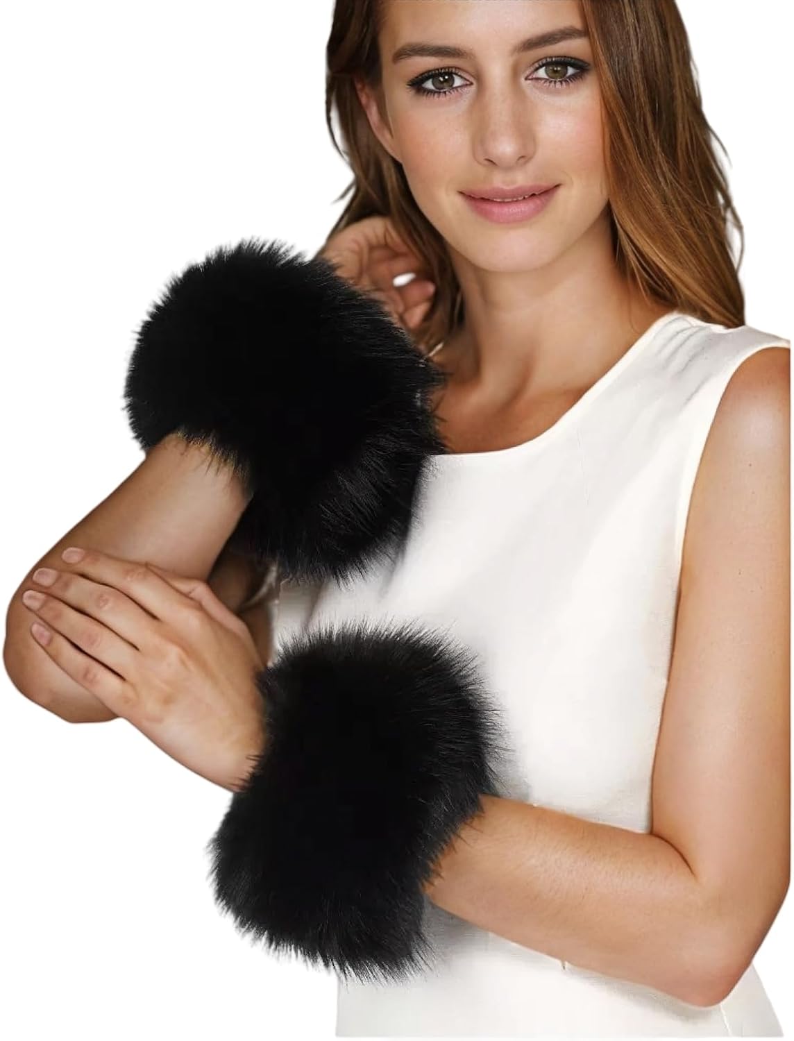 Lina & Lily Women's Winter Wrist Cuffs Warmers Faux Fur Fluffy - Image 2