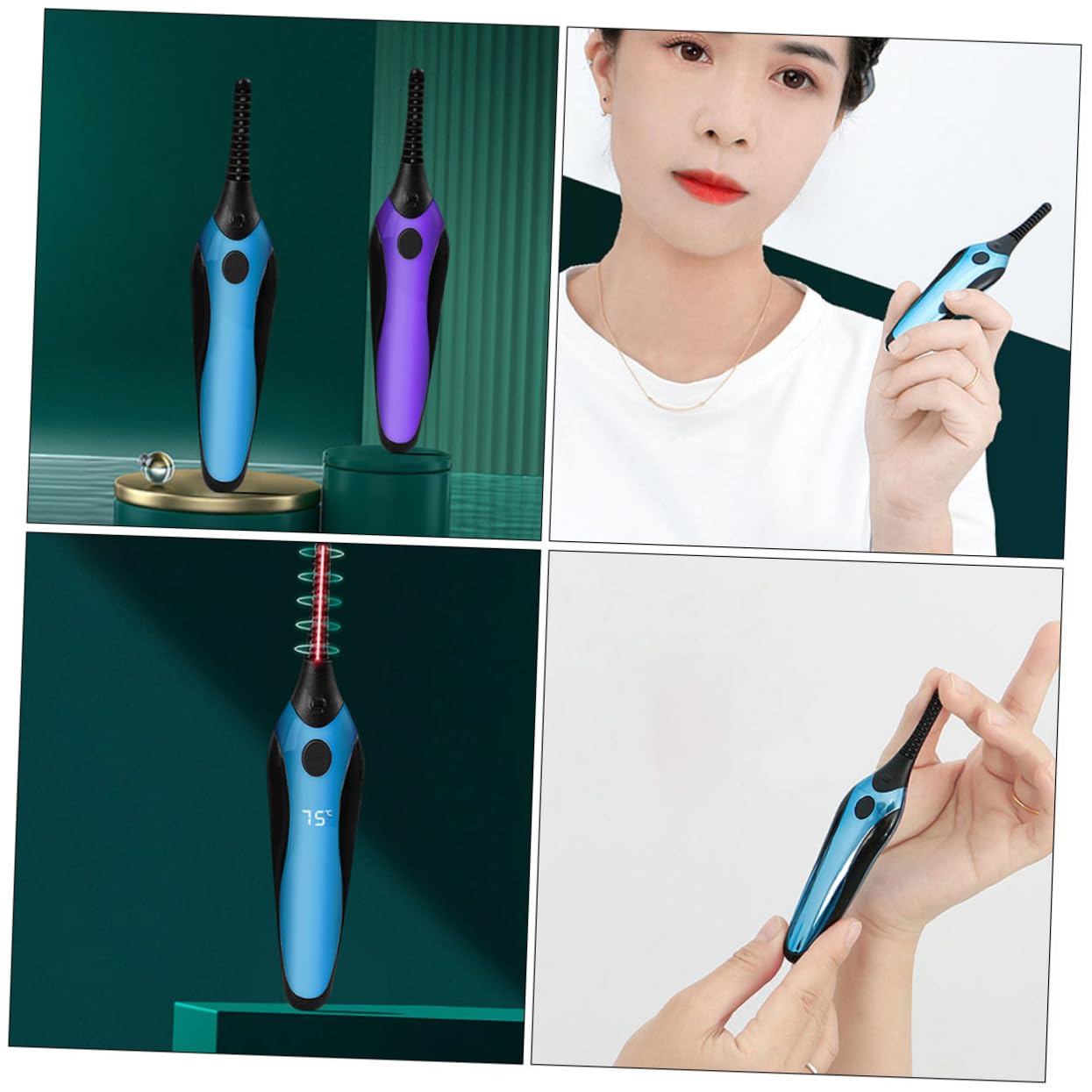 Healvian USB Rechargeable Heated Eyelash Curler for Women Compact Makeup Accessory Blue for Travel Present for Birthdays Festivals