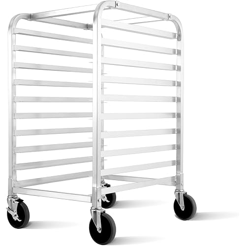 10-Tier Sheet Pan Rack, Bun Pan Rack, Aluminum Bakery Rack, Home Commercial Kitchen Bakery Cooling Rack, 4 Wheels