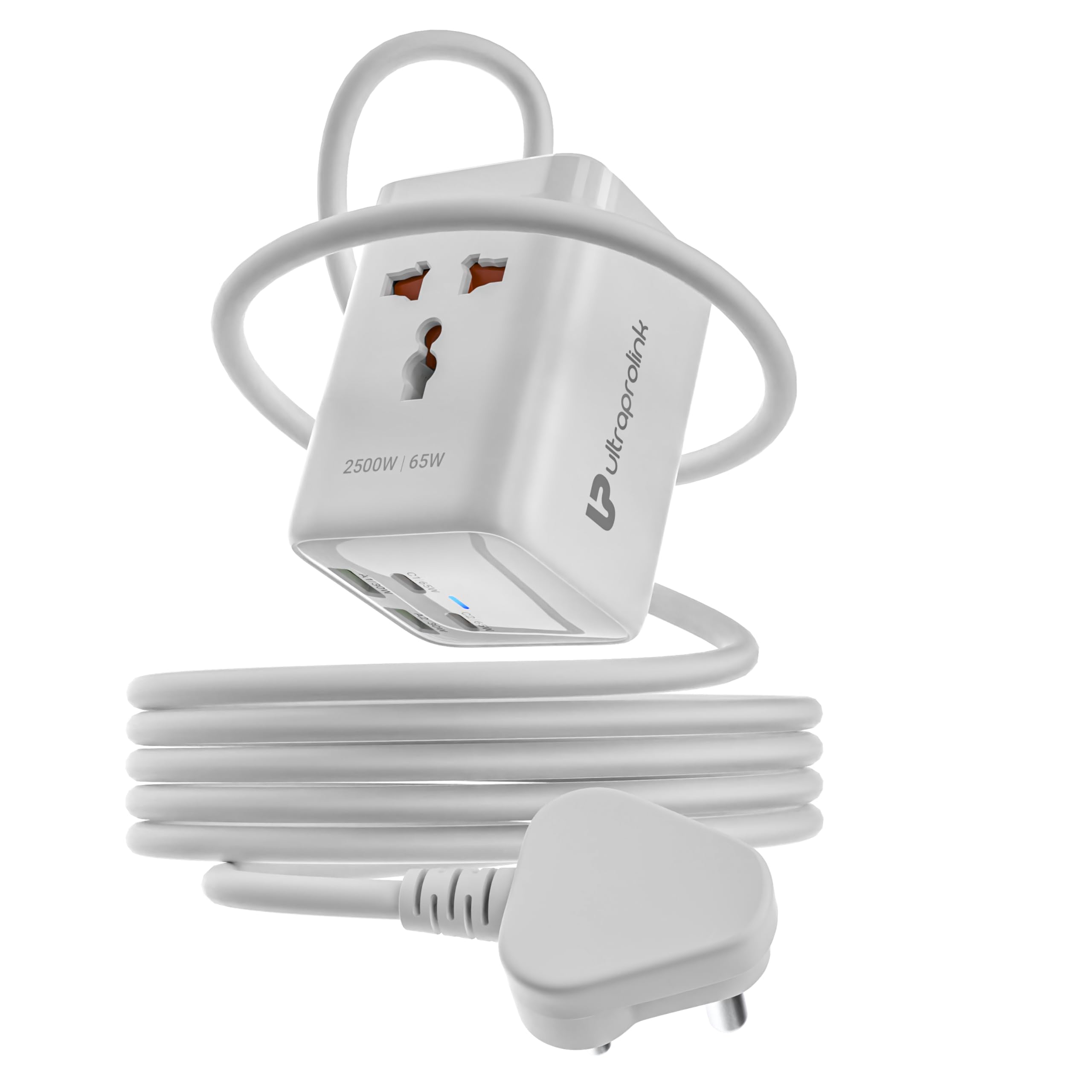UltraProlink Power 65 | Extension Board Surge Protector| Spike Guard 350J | 2 Universal Sockets 2500W|2 USB Ports QC3.0|2 Type C Ports | 65W PD |2m/6.5ft Heavy Duty Cable | UM1165-image-45