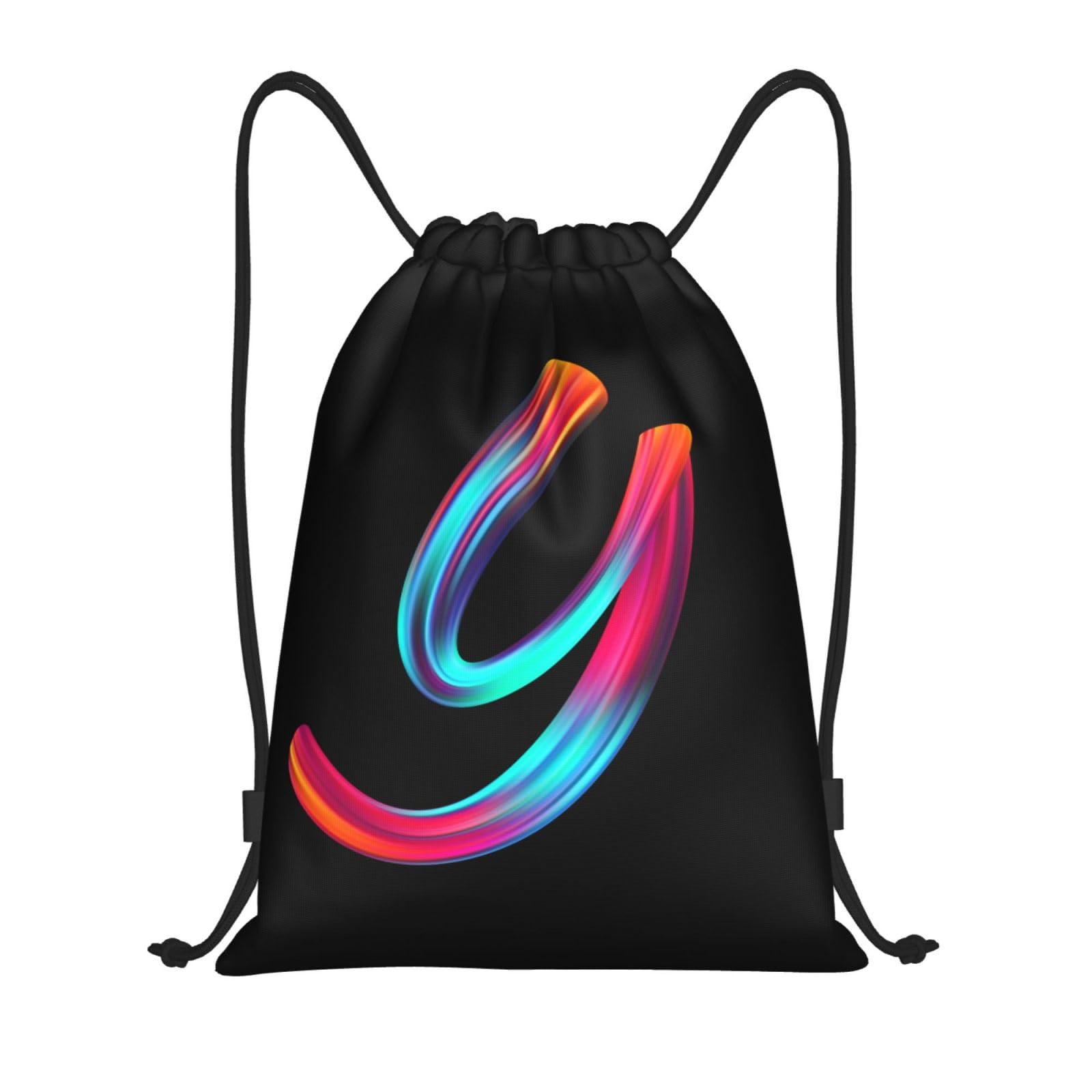 Miyeiw Personalised Letters Design Drawstring Bags with Your Own Text Print, Rainbow Style Initial Drawstring Backpack Sackpack Black Draw String Bags for Sports Gym Travel Swimming Camping, Letter Y