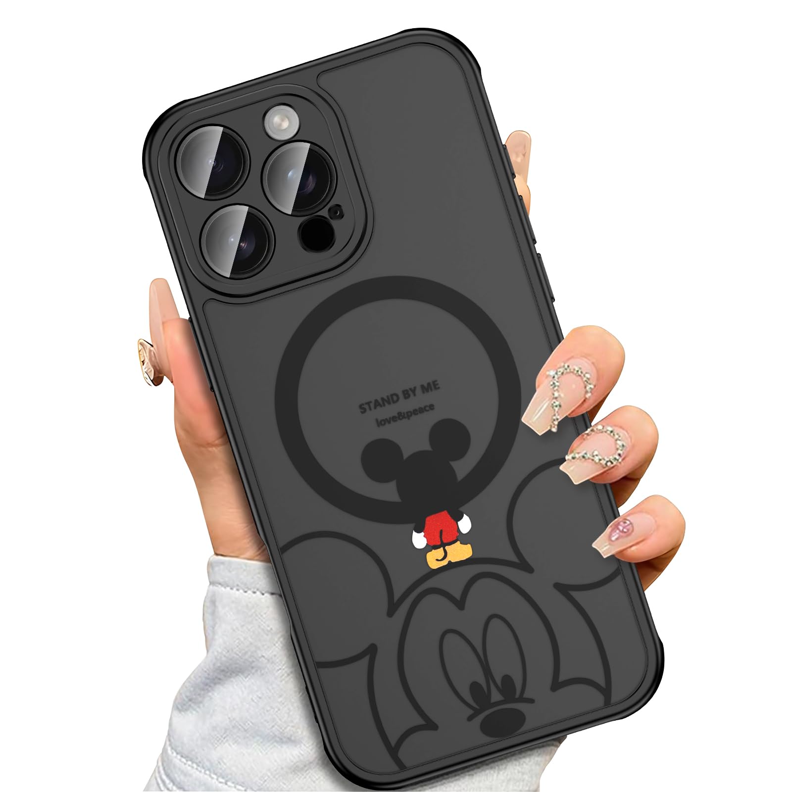 Lastma Case for iPhone 16 Pro Max [Compatible with MagSafe], Cute Design Magnetic Black Translucent Frosted Matte Soft TPU Bumper Hard PC Back