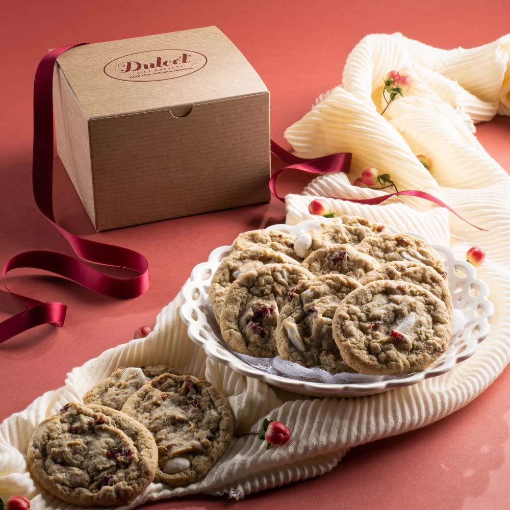 Dulcet Gift Baskets 12 Fresh Baked White Chocolate Cranberry Cookies incredibly soft, chewy, thick, and full of white chocolate chips and dried cranberries -Gourmet Kraft Box