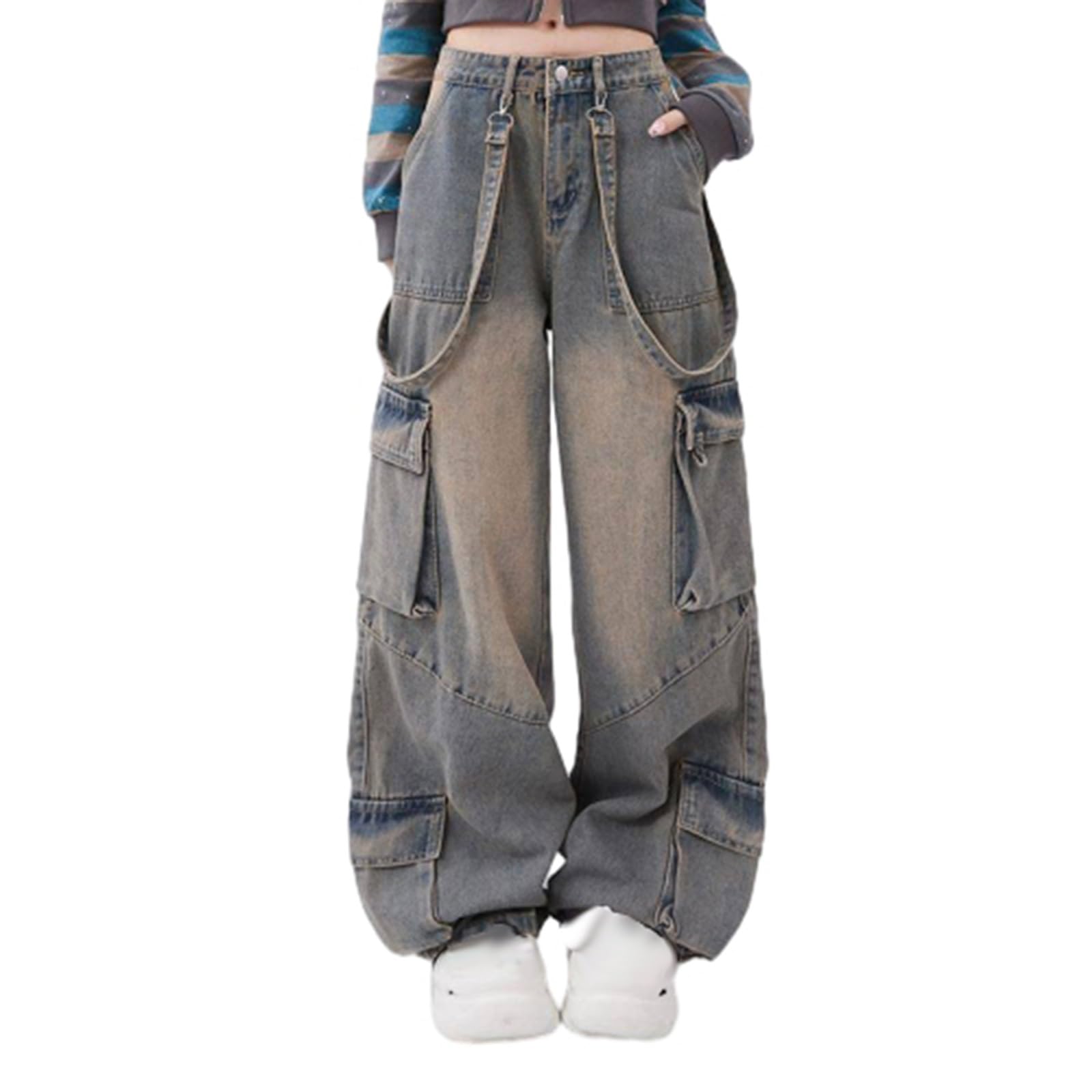 Y2k Hose Damen Ästhetische Baggy Jeans Weites Bein Vintage Denim Hose Ästhetische Cargo Jeans Streetwear Baggy Vintage Denim Hose Freizeit Loose Gerade Hosen