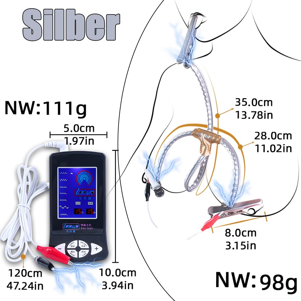 Elektrostimulation Nippelklemmen BDSMs Spielzeug für Nippel Zunge Klitoris Stimulation Nippelklemme mit 7 Elektroschockmodus SM Fetisch Elektro-Schock Sex Toyset Für Frau Männer Paare (Silber)