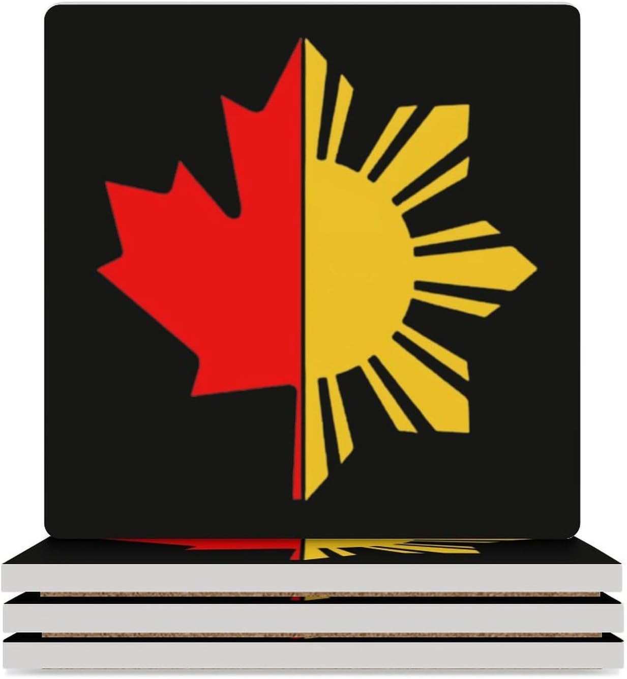 Filipino Canadian Flag Funny Ceramic Coasters for Drinks Absorbent Cup Holder Tabletop Protector with Cork Base