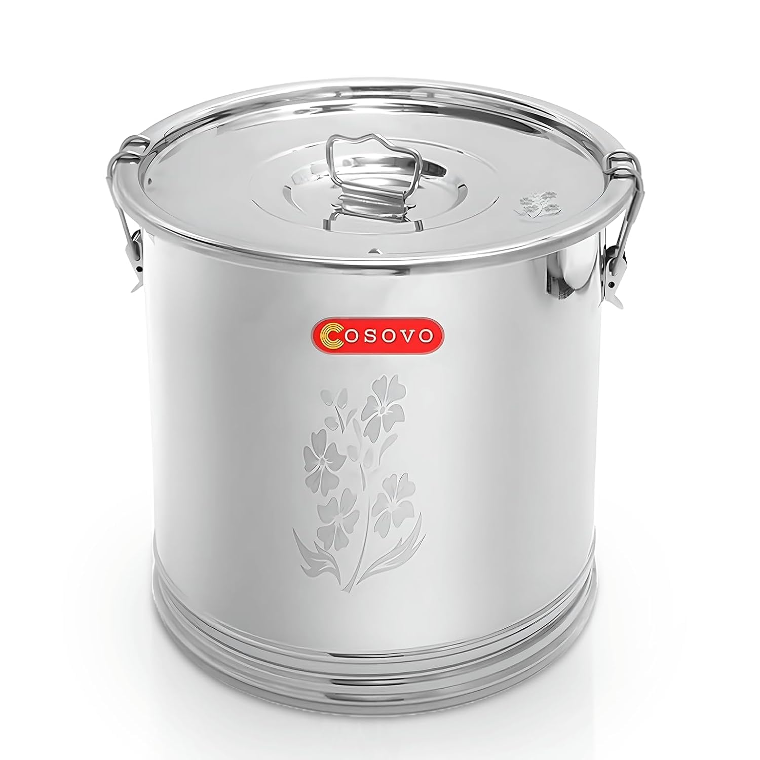 COSOVO® Stainless Steel Rice Storage Container - 25kg | Food Grade Grocery Storage Drum | Airtight Locking Handles | Ideal for Rice, Flour, Wheat, Pulses, Dry Fruits & Kitchen Storage-image-1