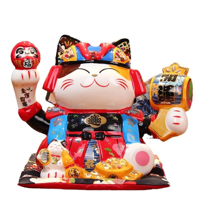Amazon.com: Thcbme 日式潮玩摆件武士招财猫存钱罐达摩开运陶瓷