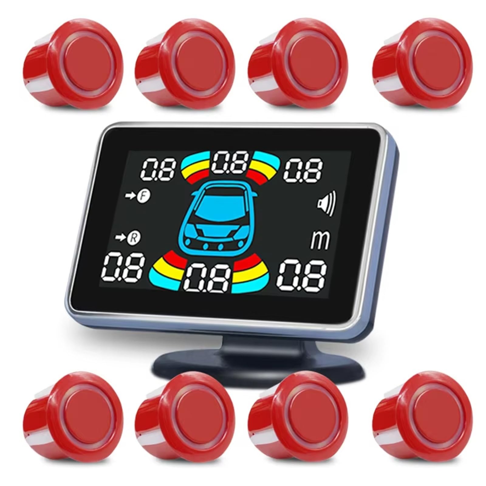 Distance capteur 8 capteurs stationnement pour Voiture Radar recul pour Automobile électronique détecteur Automatique arrière Kit Assistance Buzzer Capteur Contrôle(Red)