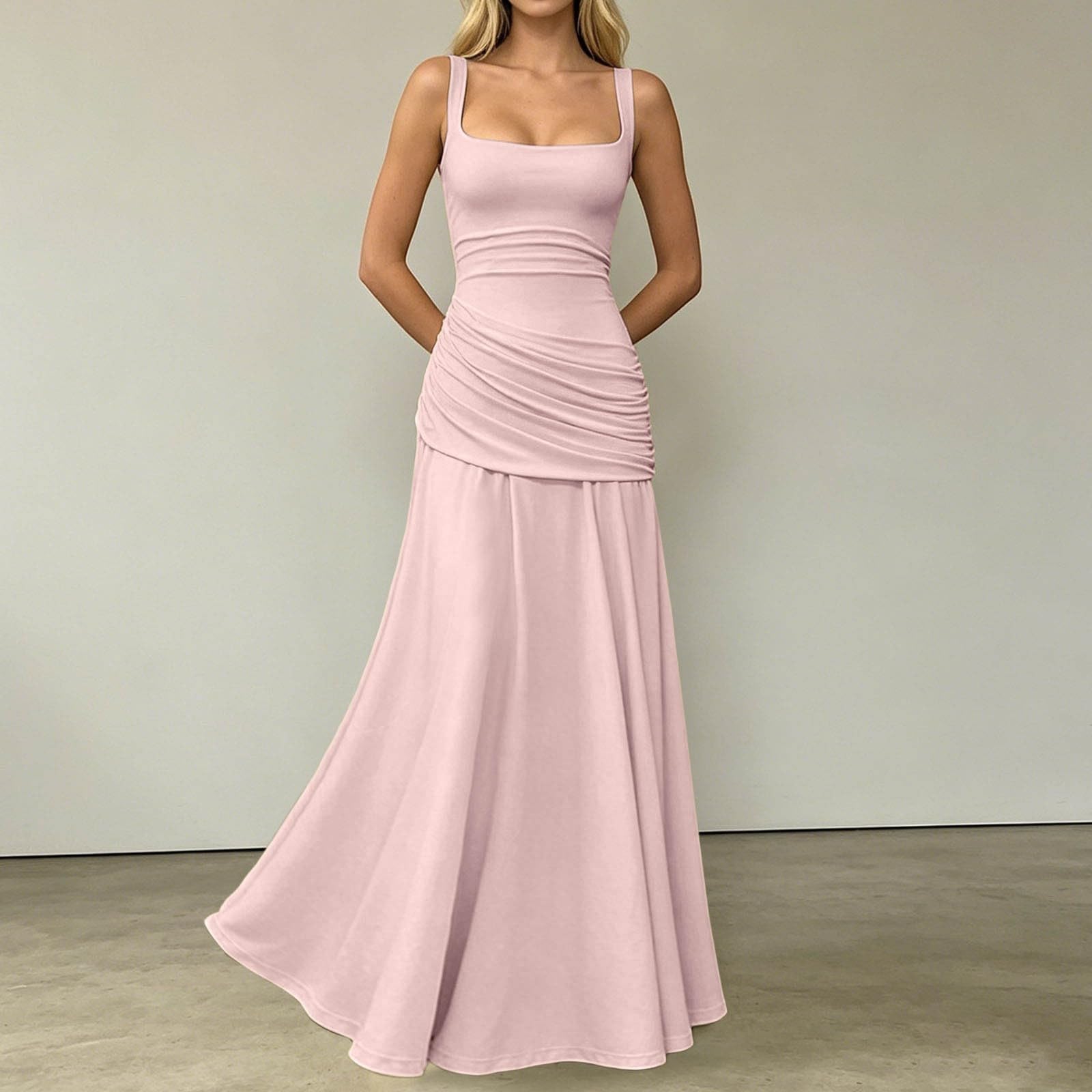 Elegante Abito Formale a Trapezio Senza Maniche, Aderente in Vita, Perfetto per Feste serali.
