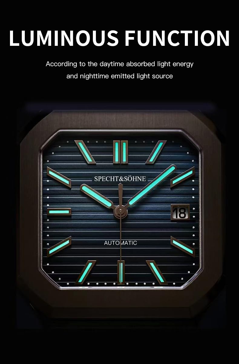 Specht & Söhne Quadrato Cubico Orologi per Uomo Giappone Miyota 8215 Movimento 40MM Mens Meccanico Automatico Acciaio Inox Vetro Zaffiro Impermeabile 50M