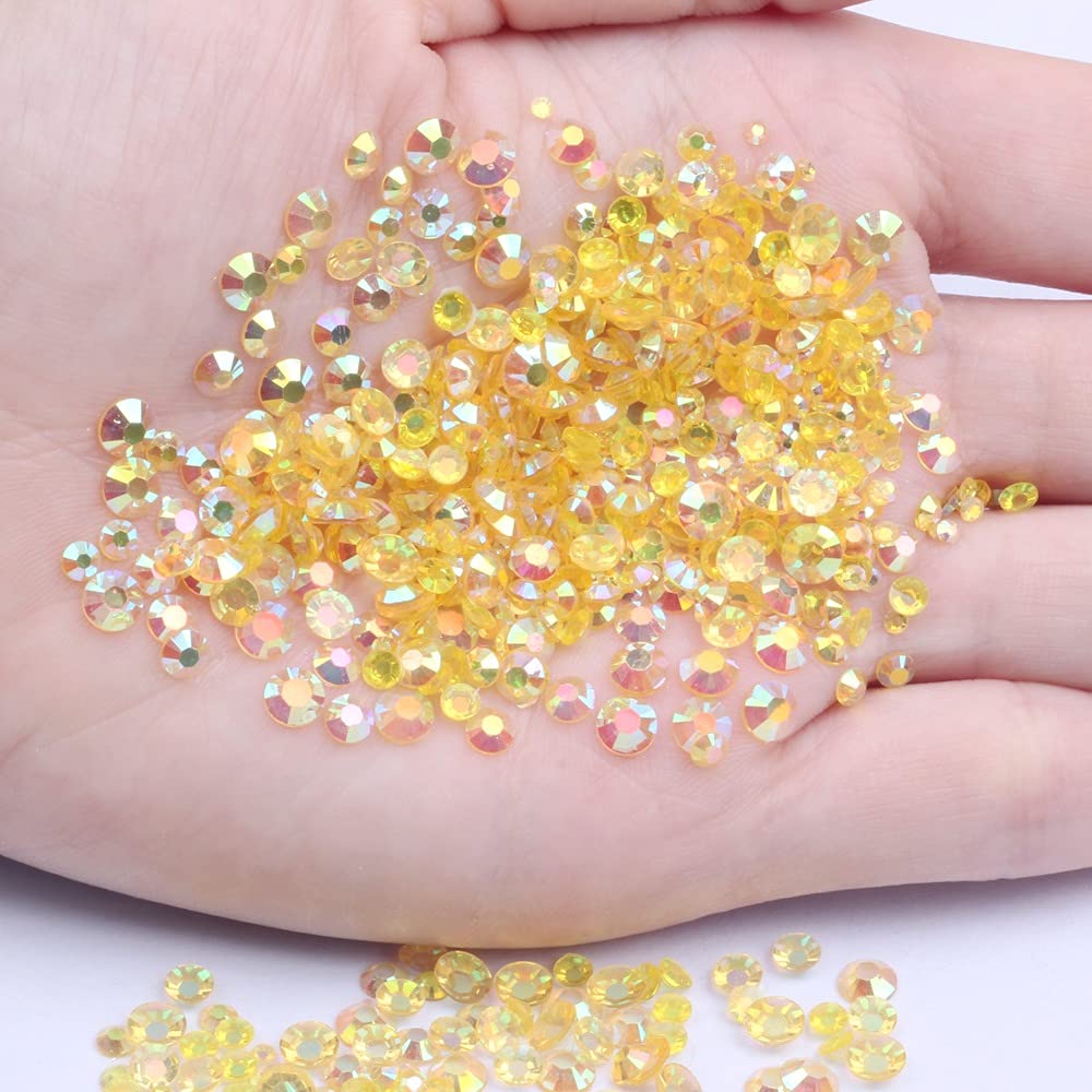 Mixed 1000pcs 2-6mm Light Topaz AB Resin Nail Rhinestones 3D Non-Hotfix Glitter Round Flatback Stones Strass Gems DIY Nail Art Decoration (04 Light Topaz AB)