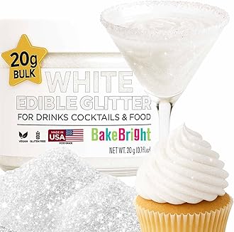 Bulk 20g White Edible Glitter for Drinks | Premium Edible Glitter for Cakes, Cocktails, White Cake Decorating Decorations Food Grade, Vegan, Kosher, Halal, Gluten Free - Made in USA