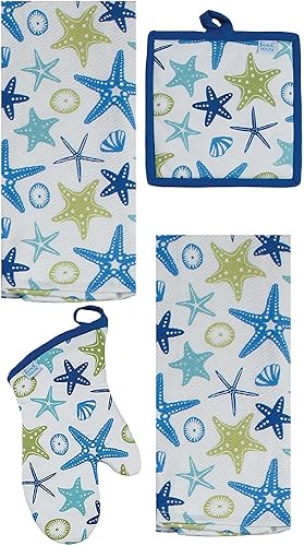 Kay Dee Designs - Paquete de 4 piezas de cocina con estrella de mar, 2 toallas de doble propósito, 1 agarradera y 1 guante de horno