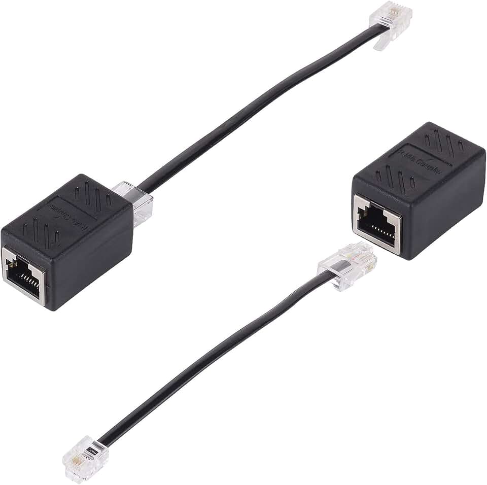 2 Adaptadores RJ45 a RJ11, Divisor de Red 8P8C a 6P4C, Extensor de Cable Ethernet, Negro